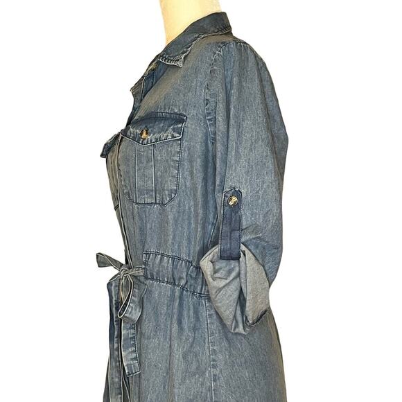 NWT MPH Collection Denim‎ Chambray Belted Dress Women’s Medium (c-71) - Picture 4 of 6